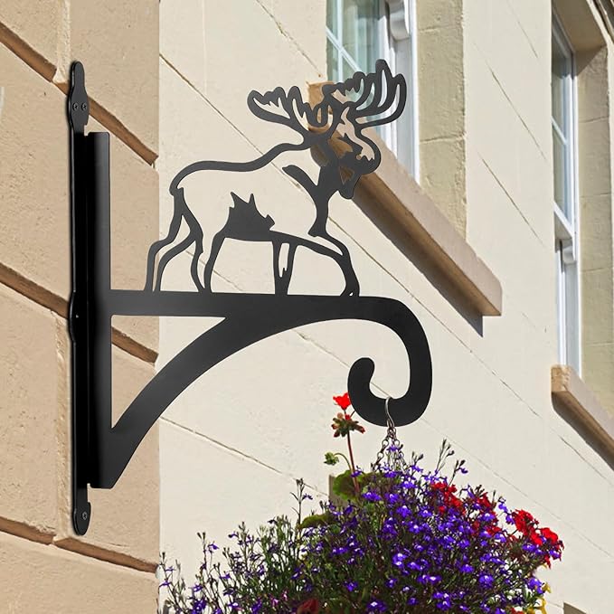 ATKKE Hanging Plant Bracket Hangers Indoor Iron Wall Mount,11??Moose Silhouette Ornamental Iron Hangers Hookers for Flower Pot Lantern Bird Feeder Wind Chimes