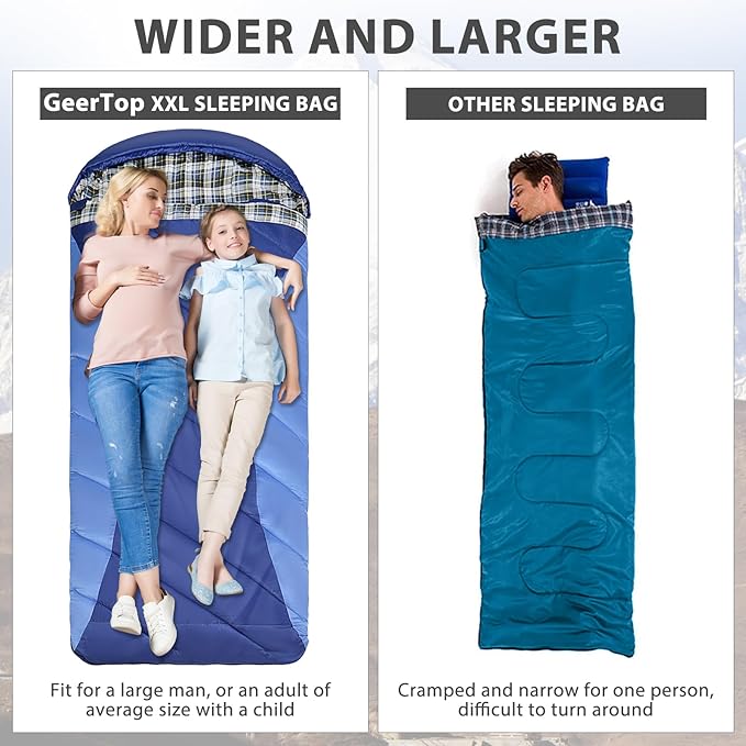 GEERTOP Flannel Sleeping Bag for Adults XXL 4 Season, 0 Degree Sleeping Bag for Winter Cold Weather