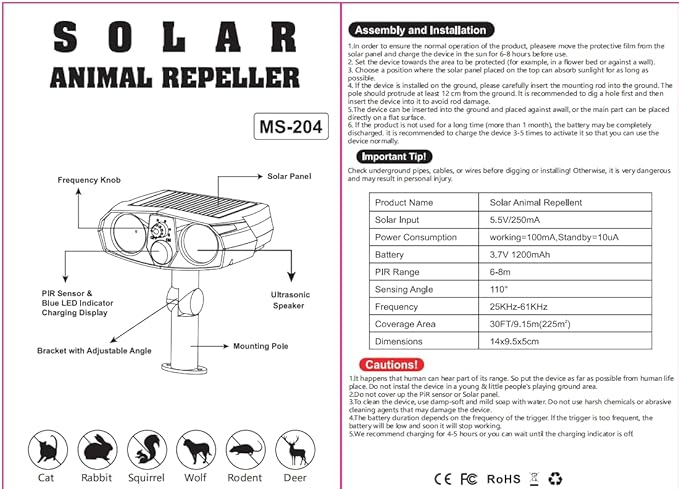 4Pack Solar Ultrasonic Cat Repellent Outdoor Animal Repellent with Flash Light&USB Charge Waterproof Animal Deterrent Devices Deer Repellent Devices for Rabbit Squirrel Skunk Repellent for Yard