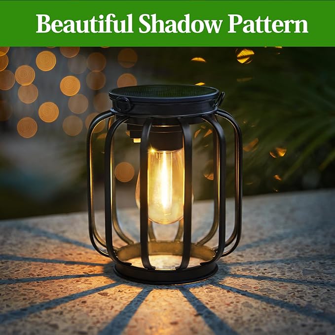 Solar Hanging Lanterns Outdoor: 2 Pack Metal Solar Hanging Lights with Hook, Bright - Warm Waterproof LED Lanterns for Outside, Classic Decorative Solar-Powered Light for Yard Garden Patio Porch Decor