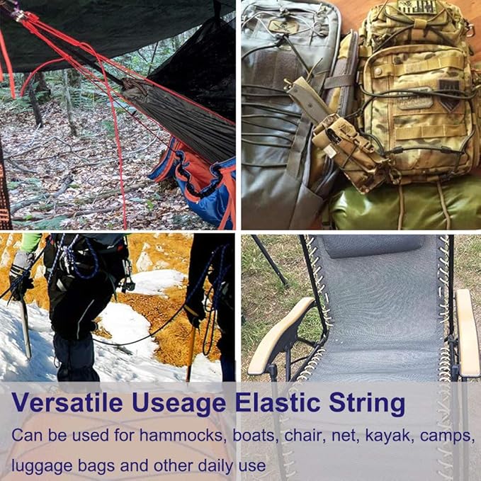 1/4" Elastic Bungee Shock Cords, 50 Feet Marine Grade Kayak Heavy Stretch String Rope & Tie Down Trailer Straps for DIY Projects Red