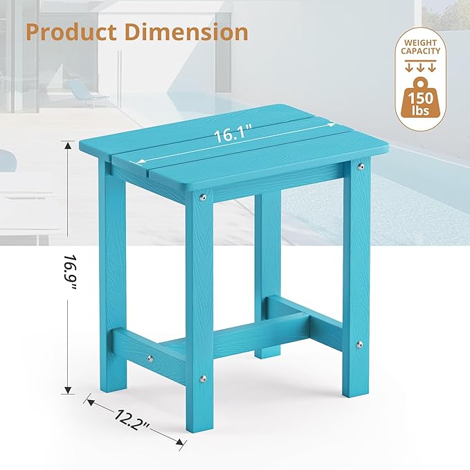 LUE BONA Outdoor Side Table, HDPS Small Outdoor Adirondack Side Tables, Outside End Table for Patio, Porch, Deck, Pool, Weather Resistant/Easy Maintenance, Sky Blue