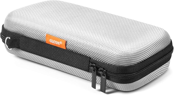 GLCON Portable Protection Hard EVA Travel Carrying Case with Mesh Pocket, Shockproof Exterior - Universal Small Electronic Tech Zipper Bag Pouch Organizer for Cell Phone, Charger, Cord, Cable - Silver