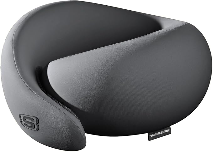 Skechers Memory Foam Travel Pillow,Comfortable & Breathable Airplane Travel Essential, Neck Pillow for Travel, Car Rides, Home, and Office Use, Ergonomic Design for Men and Women,Gray