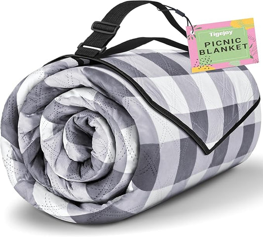 TigeJoy Extra Large Picnic Blanket Waterproof Foldable 80''x100'', Outdoor Picnic Mat Beach Blanket Sandproof for Park, Grass, Travel, Hiking, Camping Essentials, Gingham Picnic Blanket