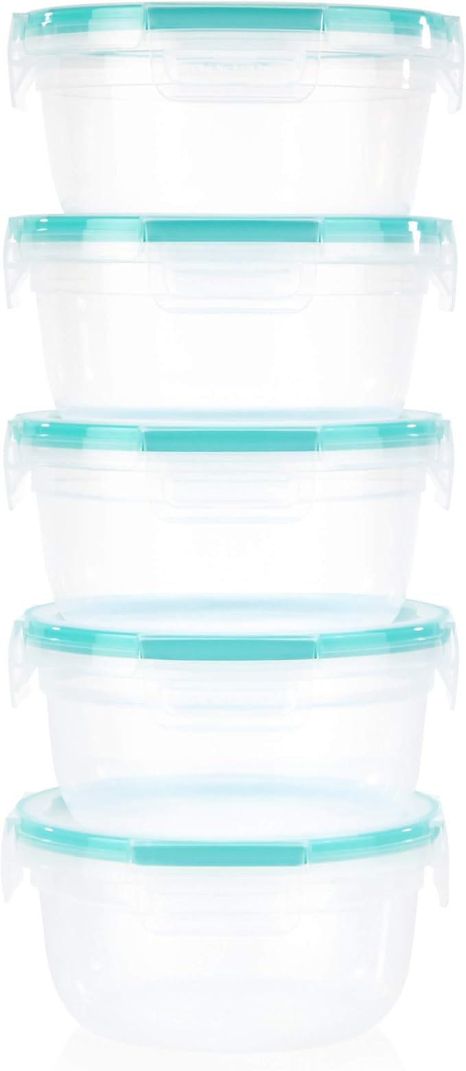 Snapware Total Solutions (5-Pack, 3.8 Cup) Plastic Food Storage Containers Set, Airtight & Leakproof Locking BPA-Free Lids Tupperware, Freezer Dishwasher Microwave Safe