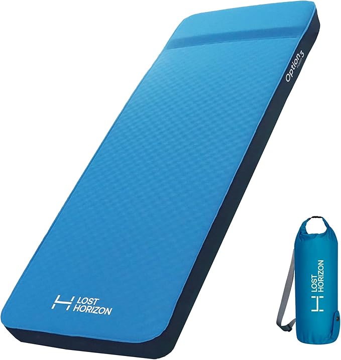 LOSTHORIZON Air & Foam Camping Mattress, Self-Inflating Sleeping Pad, 3" Thick, with Pump Sack, Single