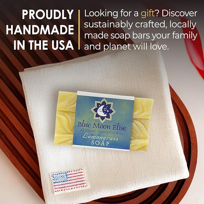 Lemongrass Bar Soap for Men and Women, Made with Organic Ingredients, Handmade in the USA, Moisturizing and Therapeutic for Face/Body, Soap Bar for Sensitive Skin