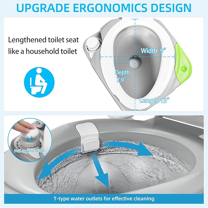 YITAHOME Portable Toilet Camping Porta Potty 5.8 Gallon with Diagonal Deepened and Enlargerd Bowl, Hand Sprayer, Level Indicator, Carry Bag, Portable Toilet for Adults, RV Travel, Boat and Trips