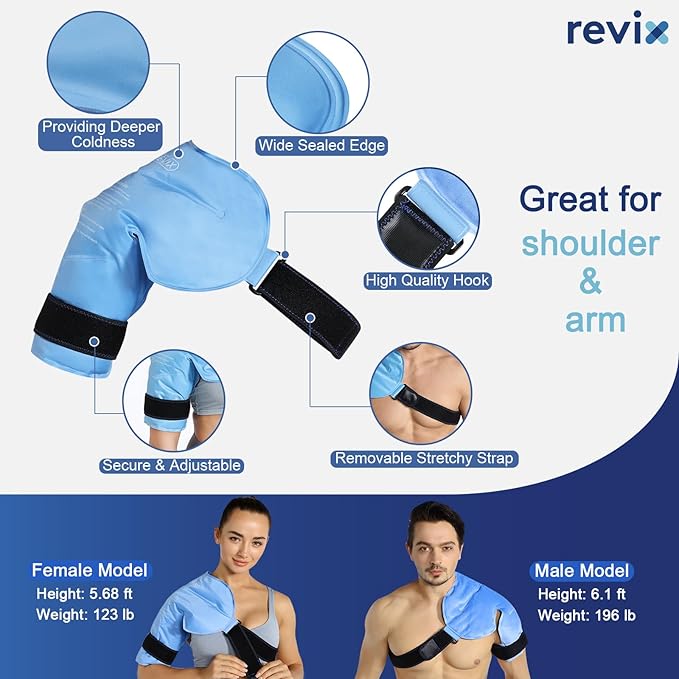 REVIX Shoulder Ice Pack for Rotator Cuff Cold Therapy, Arm Gel Ice Pack for Injuries Reusable, Flexible Cold Compression Wrap for Post-Workout Recovery, Fatigue and Shoulder Discomfort, Blue