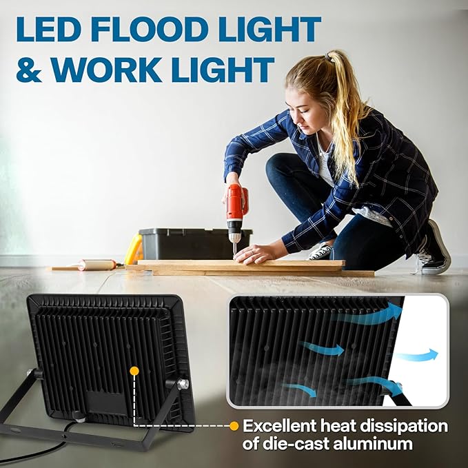 1 Pack 50W Super Bright Flood Light Outdoor, 5000LM LED Work Light with 5.9FT Plug, IP65 Waterproof 6000K Daylight White Outside LED Flood Light with 180Adjustable Bracket for Garage, Yard