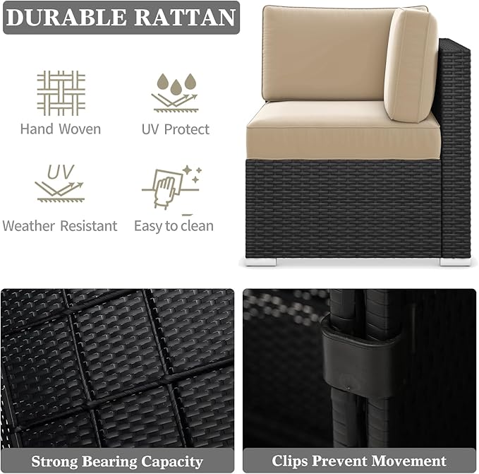 LayinSun 15 Piece Patio Furniture Set with Fire Pit Table, Outdoor Conversation Sets Wicker Rattan Sectional Sofa with Coffee Table