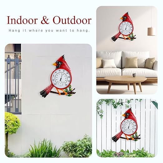 Large Outdoor Thermometer, Cardinal Wall Thermometer Hygrometer No Need Battery, Retro Sun Outside Thermometer Decoratibve for Backyard, Garden, Living Room
