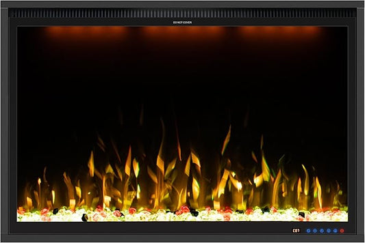 Benrocks 40'' WiFi- Enabled Electric Fireplace Inserts - Alexa & App Control, Slim Recessed & Wall Mounted, 13 * 13 * 3 Flame Color Combinations, 750W/1500W, Black