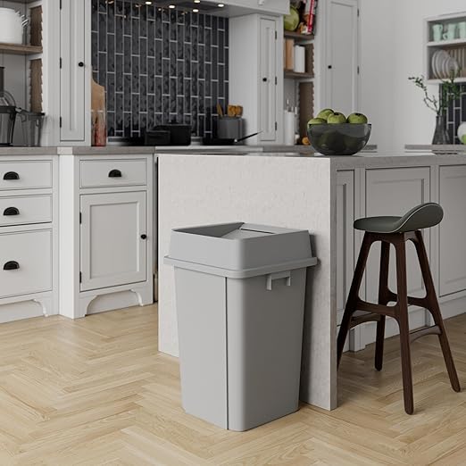 19 Gallon Gray Square Commercial Trash Garbage Can with Lid | Outdoor Office Restaurant School Kitchen