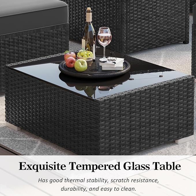 LayinSun 15 Piece Patio Furniture Set with Fire Pit Table, Outdoor Conversation Sets Wicker Rattan Sectional Sofa with Coffee Table