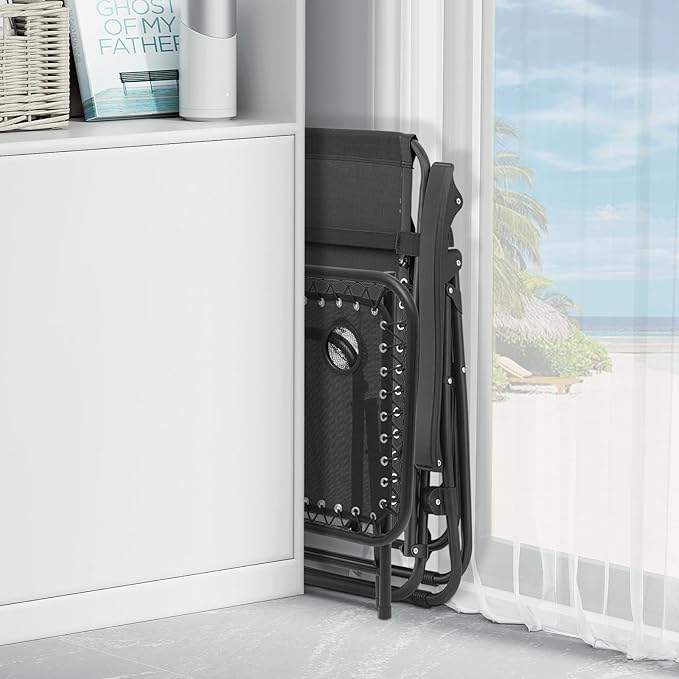 MoNiBloom Oversized Lounge Beach Chairs for Outside, 29" XL Zero Gravity Camping Chairs with Side Table, Pillow and Tray, 330lbs Capacity, Black