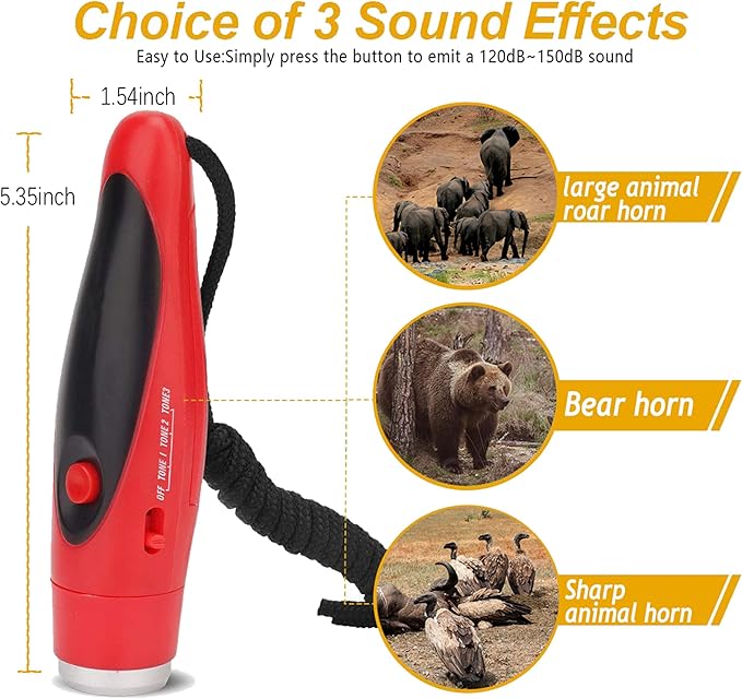 120dB Electronic Bear Horn to Scare Bears- Loud Air Horn for Safety Hiking Camping Emergency Whistle Can Replace Bear Bell