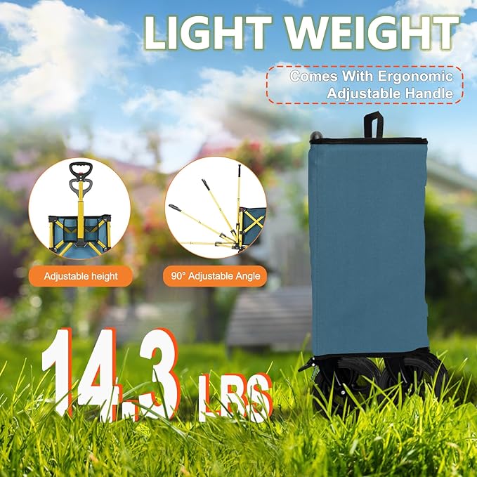 Collapsible Wagon Cart with Brake, Foldable Wagon Cart with All Terrain Wheels, Large Grocery Carts On Wheels, Heavy Duty Utility Wagons for Shopping Beach Sports Fishing Camping, 110L, Green