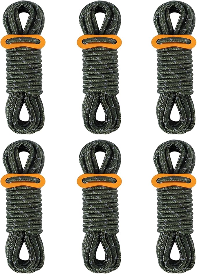 CONBOLA 6 Pack 5 mm Guy Lines Ultralight Tent Cords with Aluminum Adjuster Tensioner Outdoor Camping Guylines Ropes for Tent Tarp, Canopy Shelter, Climbing, Hiking Backpacking Gear