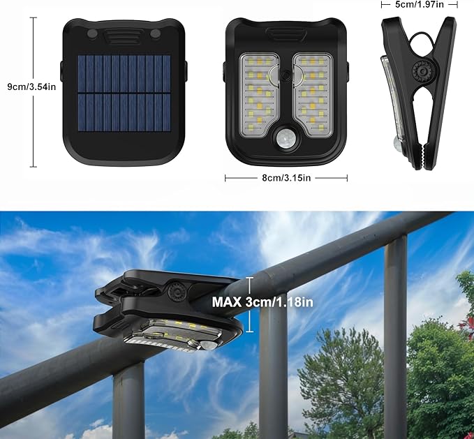 Tryme Small Solar Lights for Chain Link Fence Outdoor Motion Sensor Clip on Solar Lights for Garden Gate Deck Step Patio Camping 4 Pack