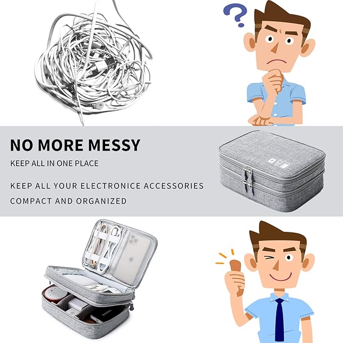 mygreen Electronics Organizer, Electronic Accessories Double Layer Travel Cable Organizer Cord Storage Bag for Cables, Power Bank, USB Flash Drive and More Gray