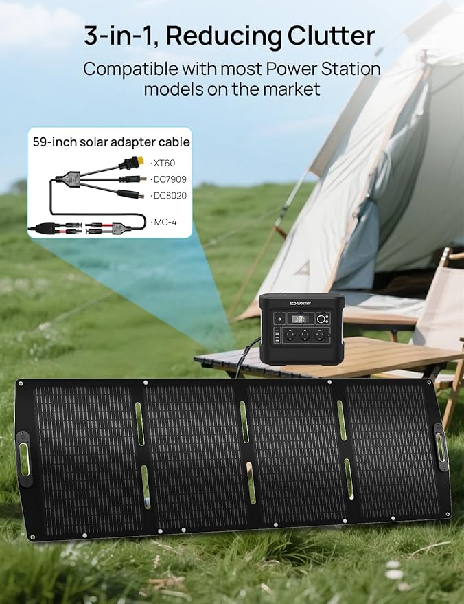 ECO-WORTHY 200W Portable Solar Panel, Foldable Solar Panel Charger 12BB with Adjustable Kickstand,23% High Efficiency for Power Station Outdoor RV Camping Off Grid Hiking
