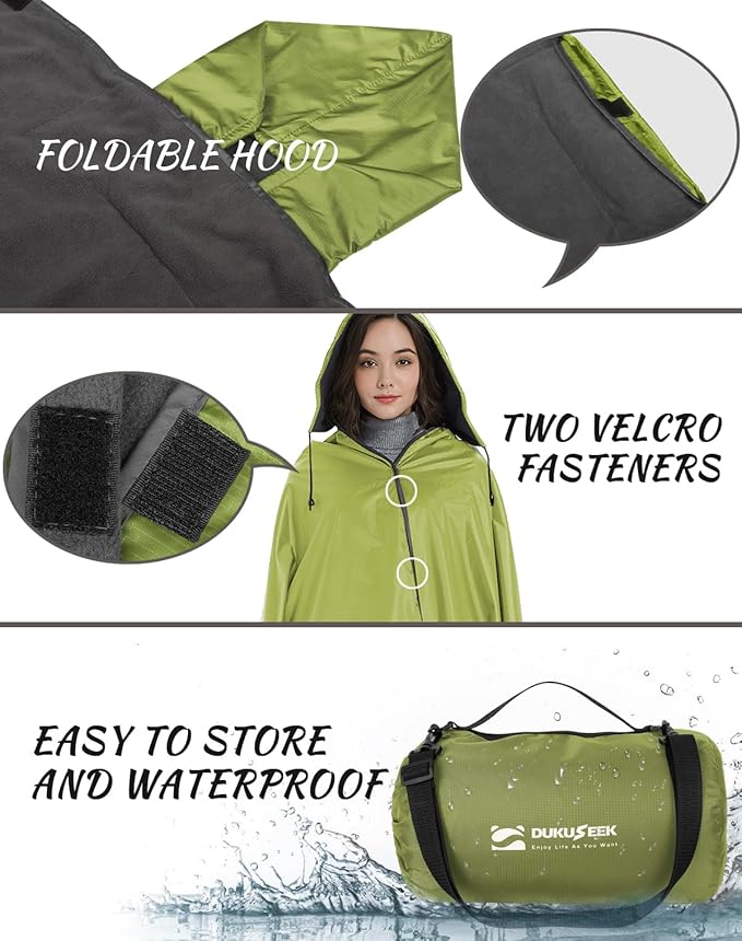 DUKUSEEK Waterproof Blanket Outdoor, Hooded Blanket Poncho - Large (79x56), Portable, Windproof Fleece Blankets for Cold Weather Camping, Picnic, Sports, Boat, Dogs, Festivals, Car, Emergency…