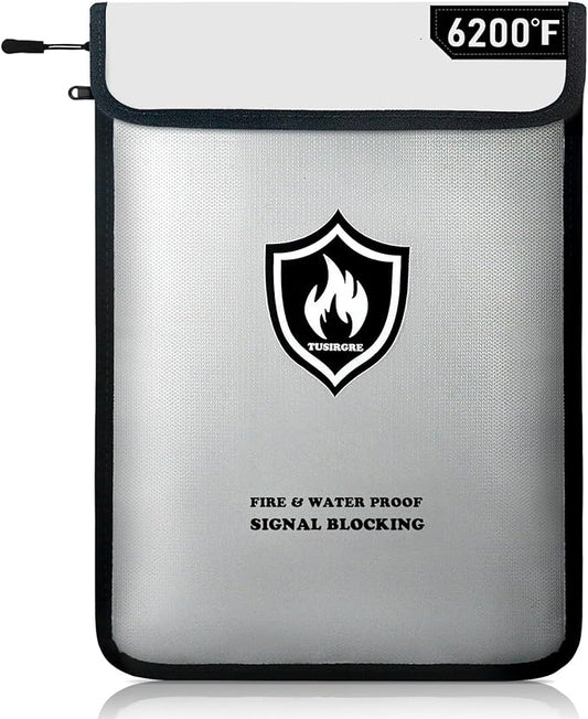 6200°F Upgraded Fireproof Document Bag, 15.7 x 11.4 Faraday Bag, Fireproof Money Bag with Zipper/Reflective Strip, 18 Layers of Heat Insulated Materials, RFID Blocking Bag Protects Devices