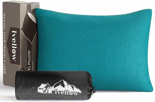 Ivellow Memory Foam Travel Pillow Compressible Camping Pillow for Sleeping Shredded Memory Foam Pillow Compact Firm Supportive Small Pillow for Adults Kids Outdoor Backpacking Hiking Essential Gear-M