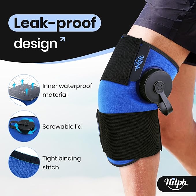 Hilph Knee Refillable Ice Bag for Injuries, Portable Travel Ice Pack with 2 Hours Long Lasting Cold for Knee Cold Therapy, Instant Relief for Replacement Surgery, Sports Injury, Swelling, Muscle Pain