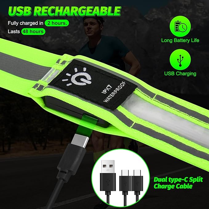 LED Running Gear High Visibility Reflective Belt Sash, Adjustable Night Walking Safety Gear, Rechargeable Light Up Running Reflective Belt for Runners Walkers Men Women