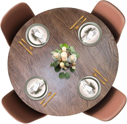 LAMINET ETWOD60-OAK Woodgrain Elastic Round Table Cover, Large Fits Up to 45"-56" Diameter, Large Fits Up to 45"-56" Diameter, Oak Wood