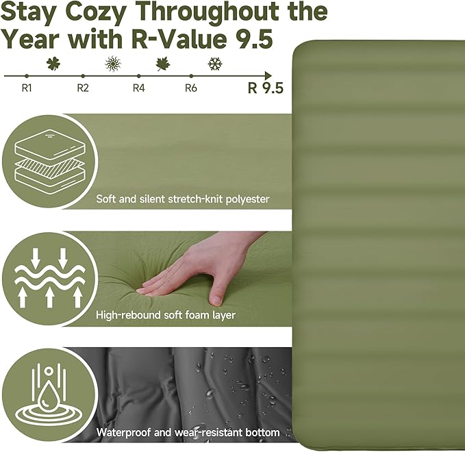 OUTSKIRT Camping Mattress, Self Inflating Sleeping Pad with Pump Sack, Foam Camping Pad for Sleeping, 4” Thickness Sleeping Mat for Camp/Travel/Car, 4 Season Camp Air Mattress