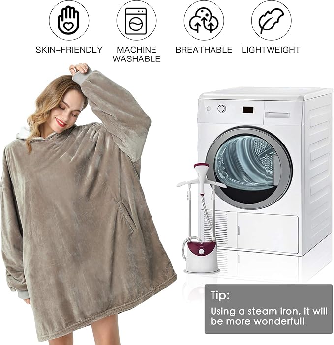 LetsFunny Blanket Hoodie,Oversized Wearable Sherpa Fleece Blanket Sweatshirt,Super Soft Warm Cozy with Giant Pocket,Gifts for Women Men Adults Teenagers Kids, One Size Fits All