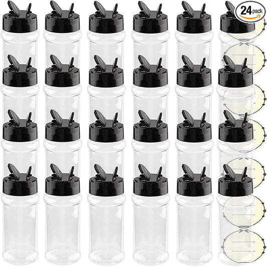 TUZAZO 3 oz Plastic Spice Jars with Shaker Lids and Labels, 24 Pcs Clear Empty Spice Bottles Seasoning Containers for Spice, Herbs and Seasoning Powders