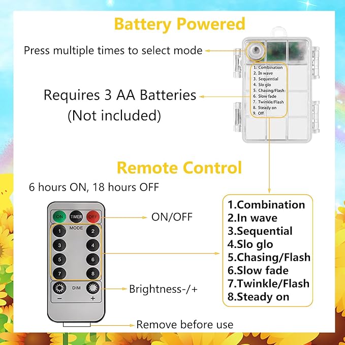 Bee Lights Sunflower Fairy Lights, Honeybee 30 LED Copper String Lights with 8Modes Remote Control&Battery Operated Twinkle Lights for Christmas, Bedroom Plants, Spring Decor (Bee&Sunflower)