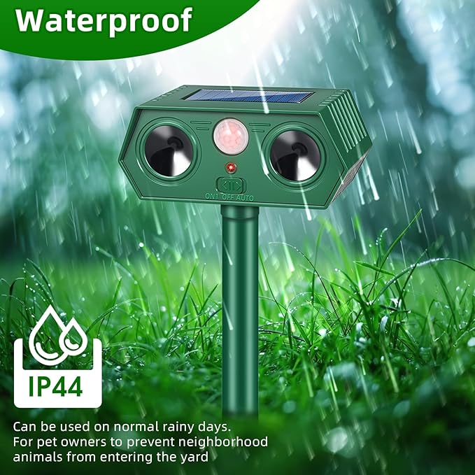 2 Pack Solar Ultrasonic Animal Repellent Outdoor,Deer Repellent Devices Motion Detection,Cat Squirrel Rabbit Repellent for Garden Yard,Waterproof Animal Repeller for Skunk Dog Racoon Rodent