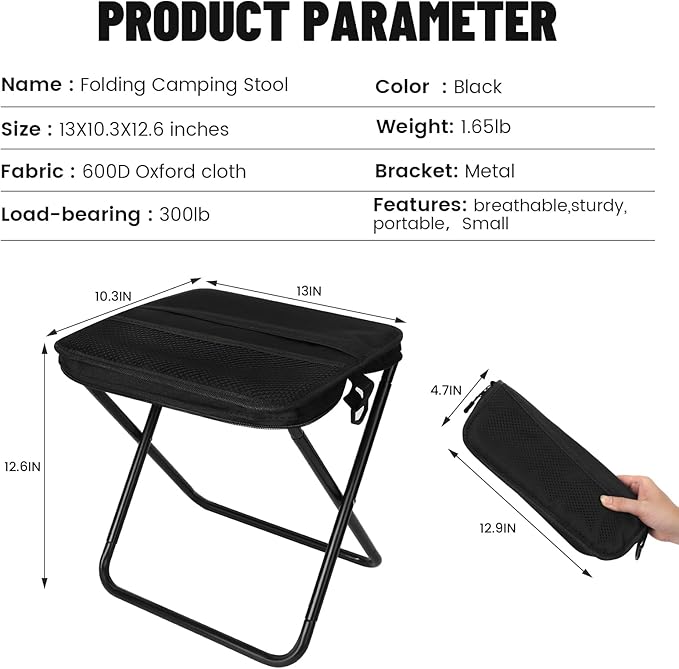Camping Stool，Portable Foldable Shoulder Bag Stool Adult Collapsible Chairs for Fishing Outdoor Hiking 300 LBS Load