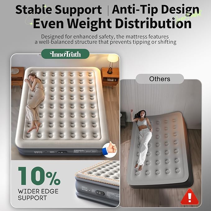 InnoTruth King Size Air Mattress with Built in Pump, Famiy Choice Award Winner, Inflatable Blow up Mattress, 18" Raised 2-4 Persons Family Air Bed for Guests & Home, Ideal for Temporary Use, 700 lbs