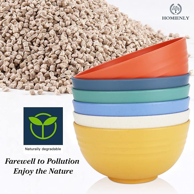 Homienly Wheat Starw Cereal Bowls, Unbreakable Bowl Set 6 PCS, Microwave and Dishwasher Safe Bowls, Alternative to Plastic Bowl Reusable, Bowl Set for Kitchen, Picnic, Camping, Party (26 OZ, Colorful)