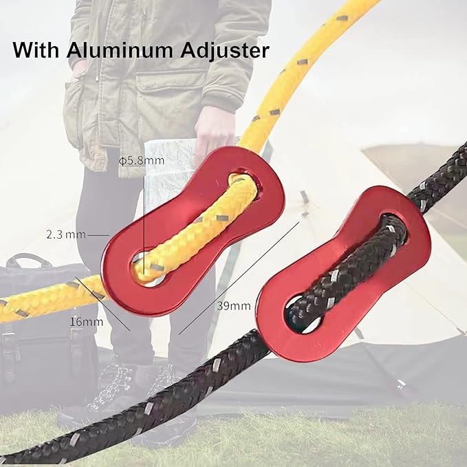 8 Pack 4mm Guy Lines Ultralight Tent Cords with Aluminum Adjuster Tensioner Outdoor Camping Guylines Ropes for Tent Tarp,Climbing,Hiking Backpacking (Blue)