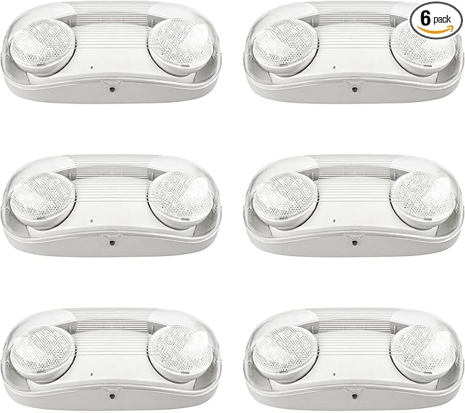 Outdoor Emergency Light with Battery Backup, Exterior Lights with Battery Backup, Wet Location, LED Egress Lights, Exterior Two Adjustable Heads Emergency Lighting Fixture,120/277V, UL Listed (6 Pack)