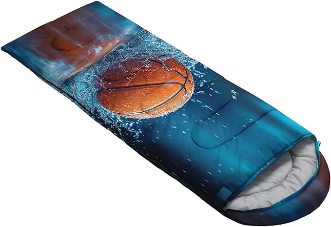 Kids Sleeping Bag for Boys Girls,3D Basketball Print-Lightweight Warm Portable Outdoor Indoor-Waterproof Cold Weather Resistant Sleeping Bag for Camping Hiking