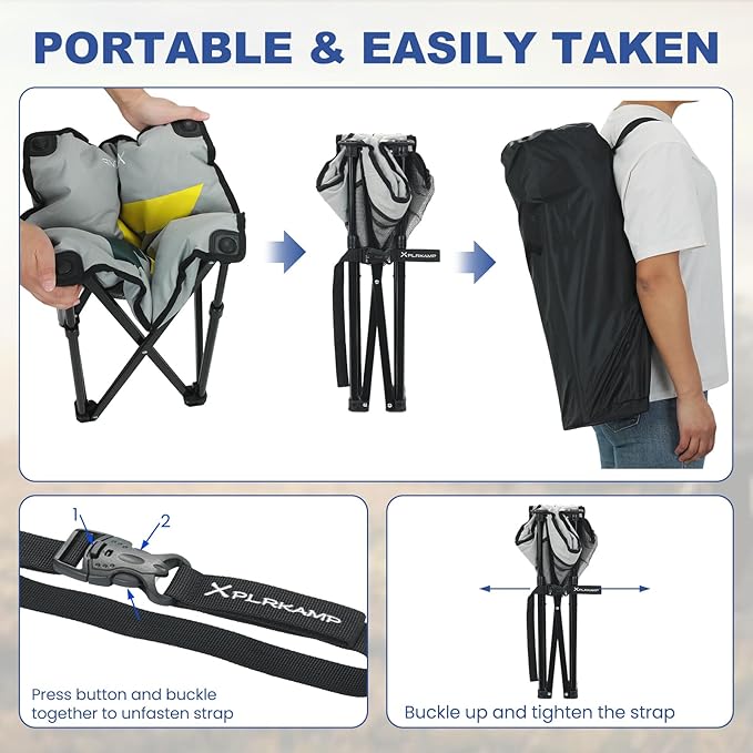 Padded Camping Stool, 18 Inch Oversized Camping Foot Rest, 500lb Camping Chair Outdoor Footstool Camping Ottoman Foldable Footrest for Camping Gardening w/Storage Net, Carry Bag (1, Grey)