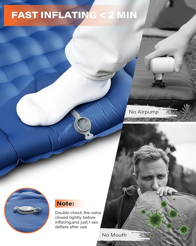 A2C Camping Sleeping Pad, Ultralight Inflatable Sleeping Pads with Built-in Foot Pump & Pillow, Compact Camping Mattress for Backpacking, Hiking, and Traveling