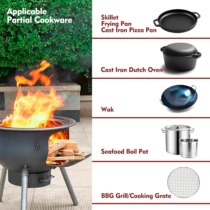 Multifunction Wood Burning Stove with Grill Rack,Large Portable Charcoal Grill,Camping Rocket Stove for Outdoor/Backyard Cooking,Chinese Wood Stove,Off Grid Living Supplies