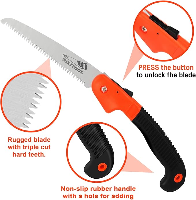 Folding Pruning Saw, Hand Held Design Jab Saw for Trimming Gardening Camping Hiking PVC Bone Cutting Wood, Portable Survival Foldable Saw with Rugged Blade(7") Ergonomic Non-Slip Handle Security Lock