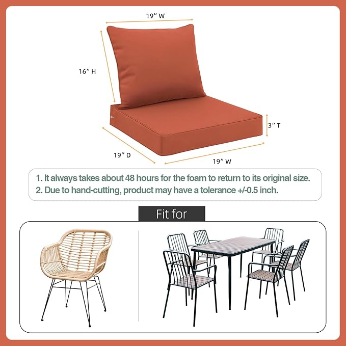 Favoyard Outdoor Seat Cushion Set 19 x 19 Inch Waterproof & Fade Resistant Patio Furniture Cushions with Removable Cover Deep Seat & Back Cushion with Handle and Adjustable Straps for Chair Sofa Couch