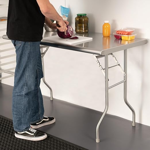 HARDURA Folding Stainless Steel Table 24X48 Inches with Legs NSF Commercial Portable Folding Prep Table for Restaurant Kitchen Home and Hotel